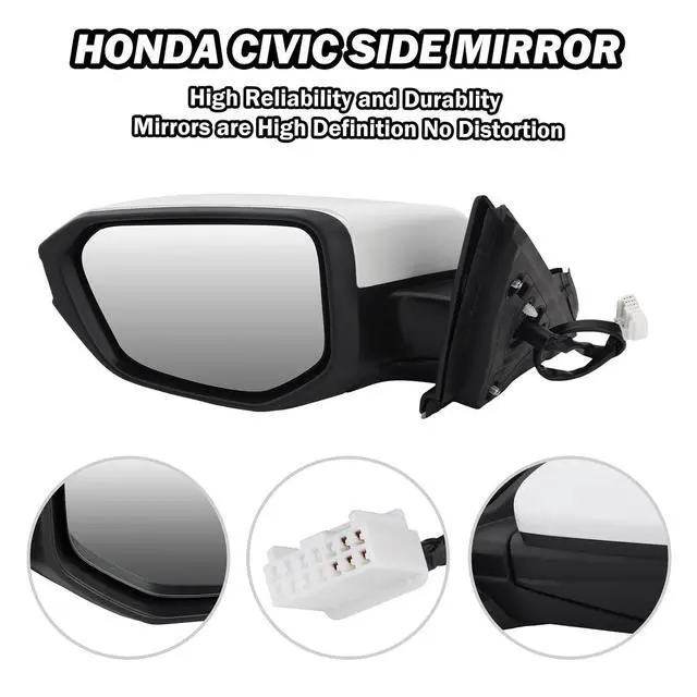 Alt view image 3 of 7 - Driver Side View Mirror Compatible with 2016-2021 Honda Civic Power Heated,Civic Side Mirror Left Replace# 76258TBAC02ZA, 5Pins-HeatedPaintable White
