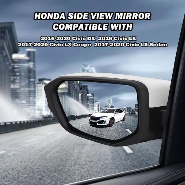 Alt view image 5 of 7 - Driver Side View Mirror Compatible with 2016-2021 Honda Civic Power Heated,Civic Side Mirror Left Replace# 76258TBAC02ZA, 5Pins-HeatedPaintable White