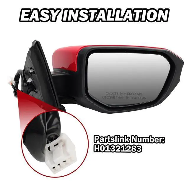 Alt view image 3 of 7 - Passenger Side Mirror Compatible With 2016 2017 2018 2019 2020 2021 Honda Civic Coupe Sedan Hatchback,Mirror with Power Glass,Non-Heated,Manual Folding(Red)