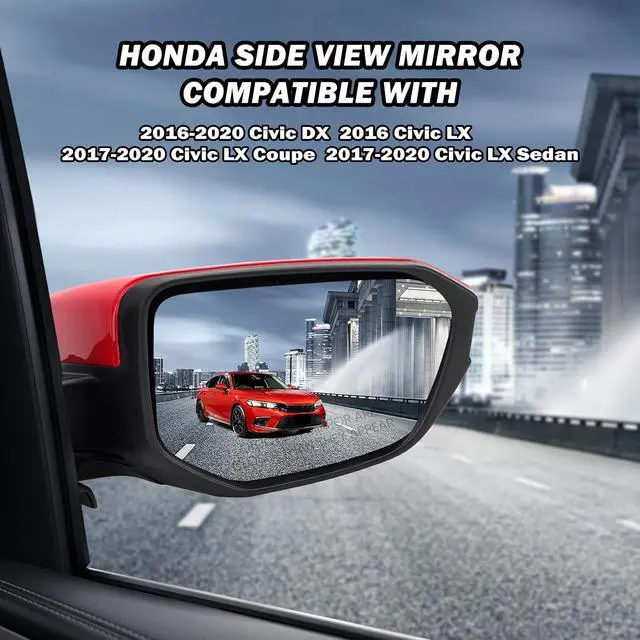 Alt view image 5 of 7 - Passenger Side Mirror Compatible With 2016 2017 2018 2019 2020 2021 Honda Civic Coupe Sedan Hatchback,Mirror with Power Glass,Non-Heated,Manual Folding(Red)