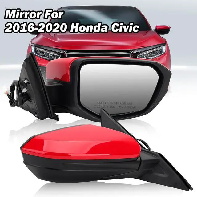 Alt view image 7 of 7 - Passenger Side Mirror Compatible With 2016 2017 2018 2019 2020 2021 Honda Civic Coupe Sedan Hatchback,Mirror with Power Glass,Non-Heated,Manual Folding(Red)