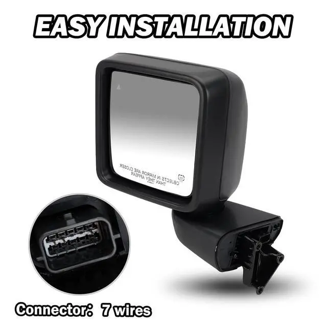 Alt view image 7 of 7 - Driver Side Mirror Compatible with Jeep Wrangler JL 2018-2025 Gladiator JT 2020-2025 Mirrors with Heated Blind Spot Power Adjustable Replace 68281893AE(7pins)