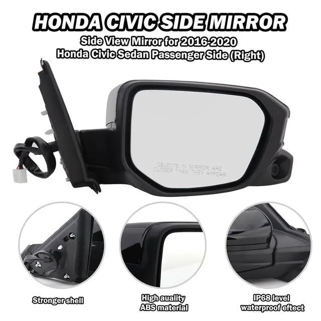 Alt view image 4 of 7 - Passenger Side View Mirror Compatible with 2016-2021 Honda Civic Power Heated With Camera