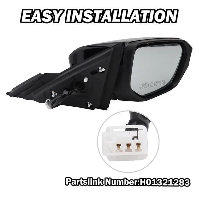 Alt view image 3 of 7 - Passenger Side Mirror Compatible With 2016-2021 Honda Civic Mirrors with Non-Heated Power Glass Manual Folding Replaces 6208TBAC03ZA,HO1321283 Black(3 Pins)
