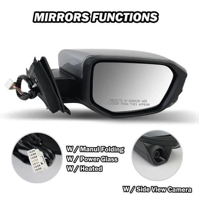 Alt view image 3 of 7 - Passenger Side Mirror Compatible with 2016 2017 2018 2019 2020 2021 Civic Mirror with View Camera Power Heated (Silvery), Right-11pins