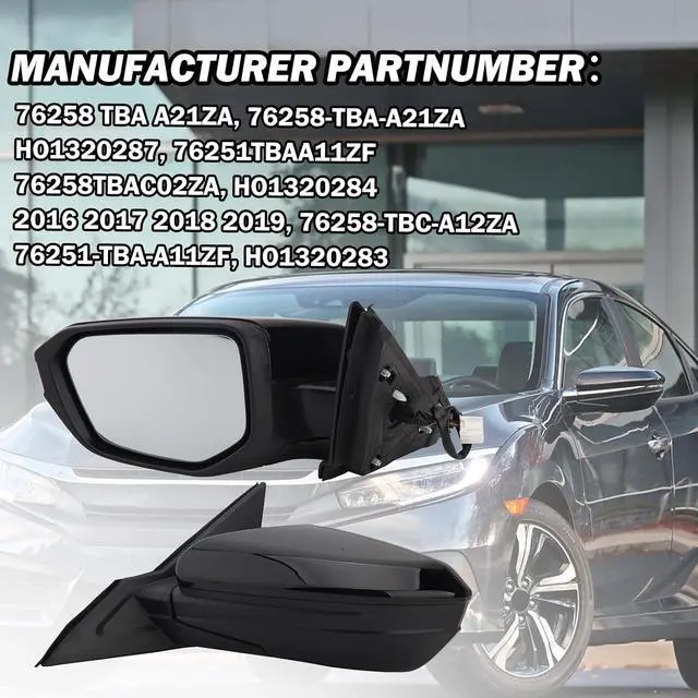 Alt view image 6 of 7 - Driver Side View Mirror Compatible with 2016-2021 Honda Civic Power Heated,Civic Side Mirror Left Replace# 76258TBAC02ZA, 5Pins-Heated