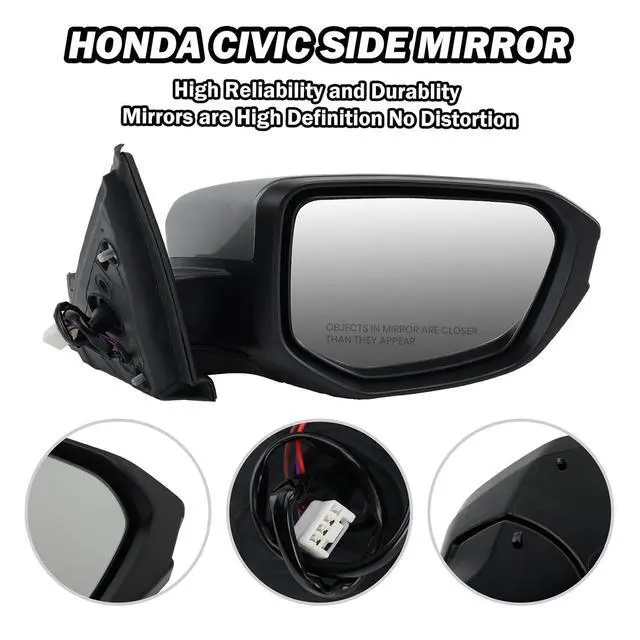 Alt view image 4 of 7 - Passenger Side Mirror Compatible With 2016 2017 2018 2019 2020 2021 Honda Civic Coupe Sedan Hatchback,Mirror with Power Glass,Non-Heated,Manual Folding(Silvery)