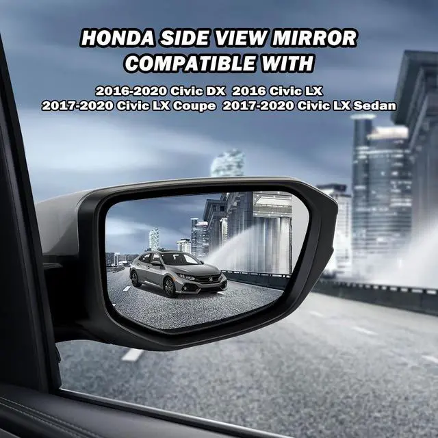 Alt view image 5 of 7 - Passenger Side Mirror Compatible With 2016 2017 2018 2019 2020 2021 Honda Civic Coupe Sedan Hatchback,Mirror with Power Glass,Non-Heated,Manual Folding(Silvery)