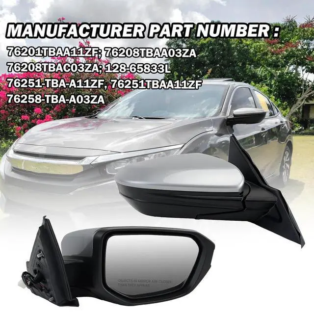 Alt view image 6 of 7 - Passenger Side Mirror Compatible With 2016 2017 2018 2019 2020 2021 Honda Civic Coupe Sedan Hatchback,Mirror with Power Glass,Non-Heated,Manual Folding(Silvery)