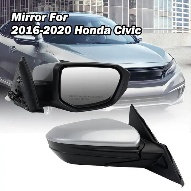 Alt view image 7 of 7 - Passenger Side Mirror Compatible With 2016 2017 2018 2019 2020 2021 Honda Civic Coupe Sedan Hatchback,Mirror with Power Glass,Non-Heated,Manual Folding(Silvery)