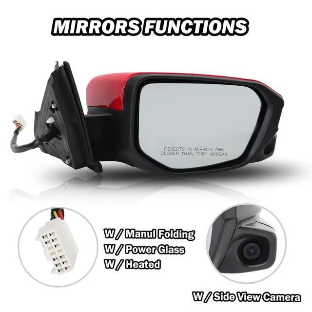 Alt view image 3 of 7 - Passenger Side Door Mirror Compatible with 2016 2017 2018 2019 2020 2021 Honda Civic Sedan/Coupe/Hatchback Lx/Ex/Sport with Power Heated and Camera (Red)