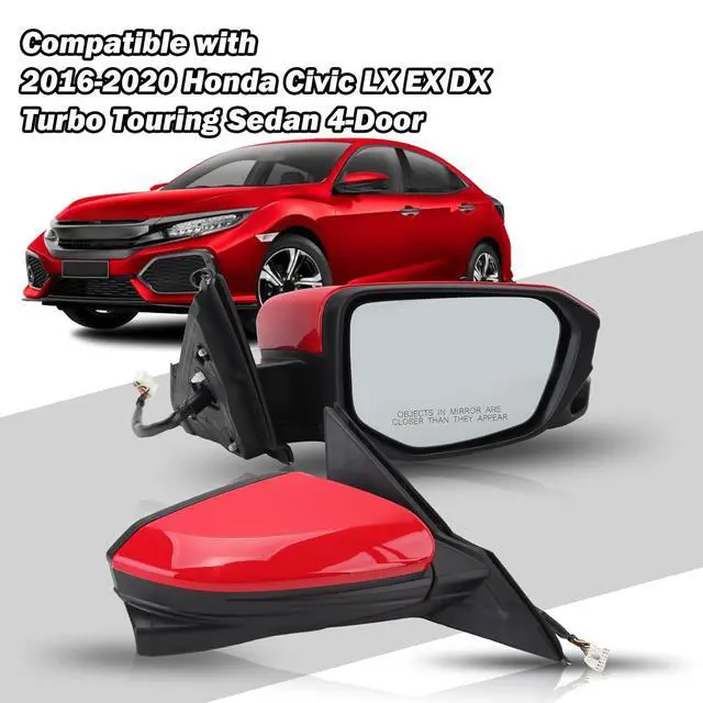 Alt view image 6 of 7 - Passenger Side Door Mirror Compatible with 2016 2017 2018 2019 2020 2021 Honda Civic Sedan/Coupe/Hatchback Lx/Ex/Sport with Power Heated and Camera (Red)