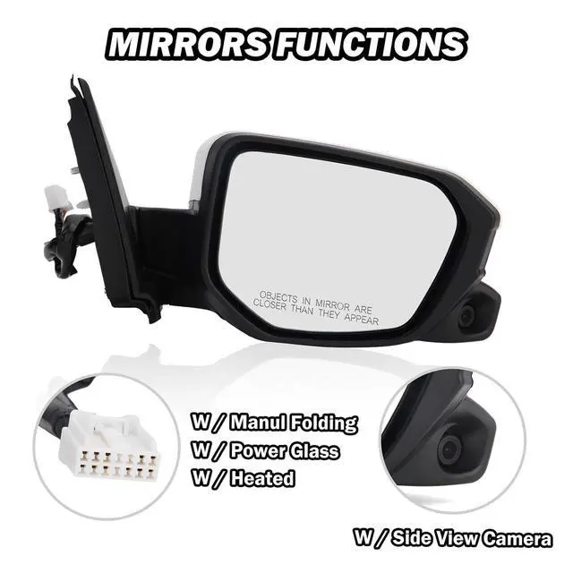 Alt view image 3 of 7 - Passenger Side Mirror Compatible with 2016 2017 2018 2019 2020 2021 Honda Civic Sedan/Coupe/Hatchback Lx/Ex/Sport Mirror with View Camera Power Heated (Paintable White)