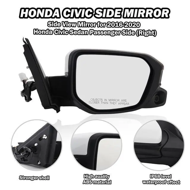 Alt view image 4 of 7 - Passenger Side Mirror Compatible with 2016 2017 2018 2019 2020 2021 Honda Civic Sedan/Coupe/Hatchback Lx/Ex/Sport Mirror with View Camera Power Heated (Paintable White)