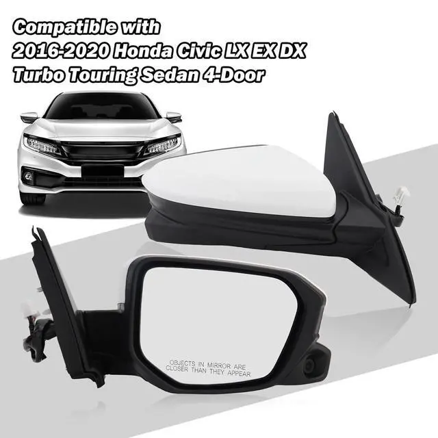 Alt view image 6 of 7 - Passenger Side Mirror Compatible with 2016 2017 2018 2019 2020 2021 Honda Civic Sedan/Coupe/Hatchback Lx/Ex/Sport Mirror with View Camera Power Heated (Paintable White)