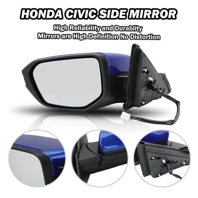 Alt view image 3 of 7 - Left Driver Side Door Mirror For 2016 2017 2018 2019 2020 2021 HONDA CIVIC LX SE Sport with Power Mirror Ajust Manual Fold Non-Heated Blue Replace 76258-TBA-A02ZA