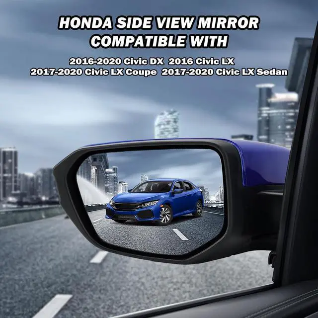 Alt view image 4 of 7 - Left Driver Side Door Mirror For 2016 2017 2018 2019 2020 2021 HONDA CIVIC LX SE Sport with Power Mirror Ajust Manual Fold Non-Heated Blue Replace 76258-TBA-A02ZA