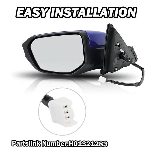 Alt view image 6 of 7 - Left Driver Side Door Mirror For 2016 2017 2018 2019 2020 2021 HONDA CIVIC LX SE Sport with Power Mirror Ajust Manual Fold Non-Heated Blue Replace 76258-TBA-A02ZA