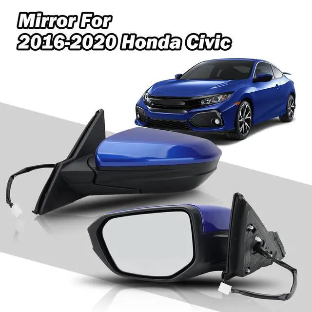 Alt view image 7 of 7 - Left Driver Side Door Mirror For 2016 2017 2018 2019 2020 2021 HONDA CIVIC LX SE Sport with Power Mirror Ajust Manual Fold Non-Heated Blue Replace 76258-TBA-A02ZA