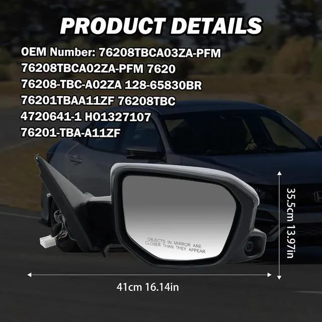 Alt view image 7 of 7 - Passenger Side Mirror Compatible with 2016 2017 2018 2019 2020 2021 Civic Mirror with View Camera Power Heated (Paintable)