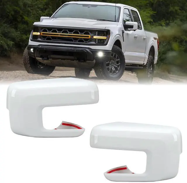 Main image of Replacement Side Mirror Cover Caps Compatible with 2021-2024 2025 Ford F150 F-150 Pickup Mirror Cap With Signal Light (White) Left and Right