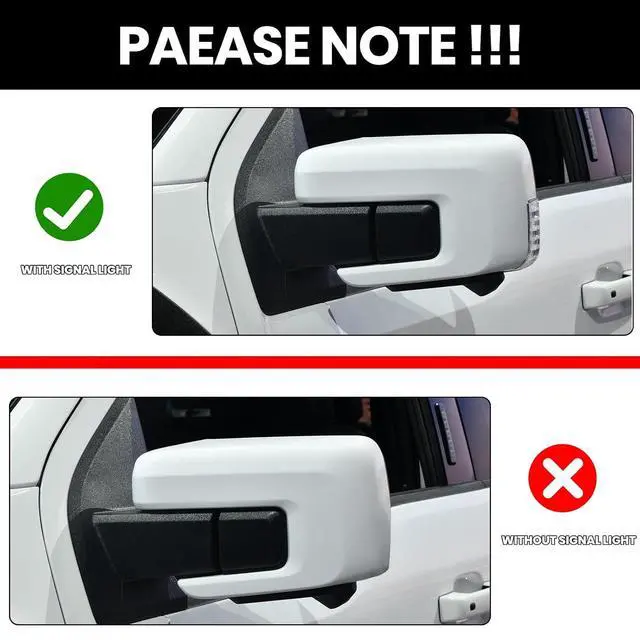 Alt view image 2 of 7 - Replacement Side Mirror Cover Caps Compatible with 2021-2024 2025 Ford F150 F-150 Pickup Mirror Cap With Signal Light (White) Left and Right
