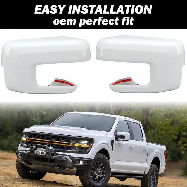 Alt view image 7 of 7 - Replacement Side Mirror Cover Caps Compatible with 2021-2024 2025 Ford F150 F-150 Pickup Mirror Cap With Signal Light (White) Left and Right
