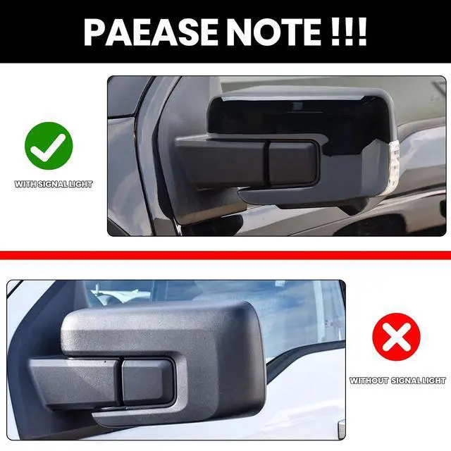 Alt view image 2 of 7 - Replacement Side Mirror Cover Caps Compatible with 2021-2024 2025 Ford F150 F-150 Pickup Mirror Cap With Turn Signal Light (Black) Left and Right