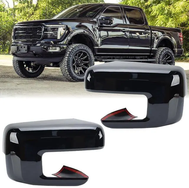 Main image of Replacement Side Mirror Cover Caps Compatible with 2021-2024 2025 Ford F150 F-150 Pickup Mirror Cap With Turn Signal Light (Black) Left and Right