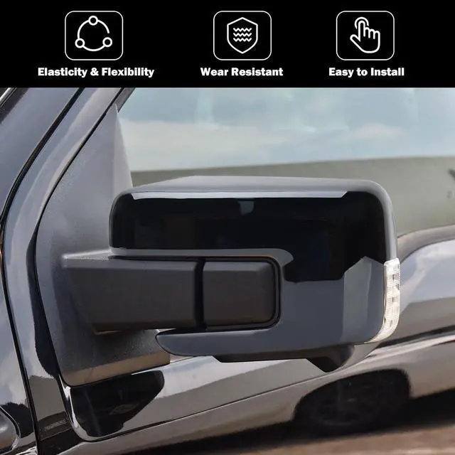 Alt view image 5 of 7 - Replacement Side Mirror Cover Caps Compatible with 2021-2024 2025 Ford F150 F-150 Pickup Mirror Cap With Turn Signal Light (Black) Left and Right
