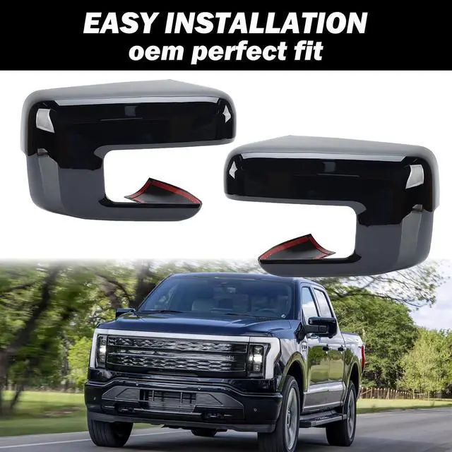 Alt view image 7 of 7 - Replacement Side Mirror Cover Caps Compatible with 2021-2024 2025 Ford F150 F-150 Pickup Mirror Cap With Turn Signal Light (Black) Left and Right