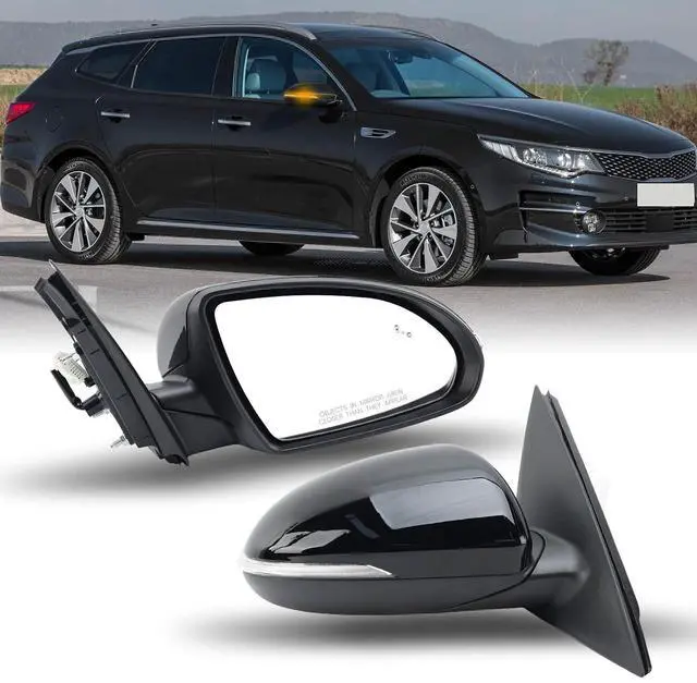 Main image of Right Passenger Side Mirror Compatible with Kia Optima 2016-2020 Mirrors with Blind Spot Monitor Heated Signal Light Manual Folding Replace KI1321221 Black 8 Pins