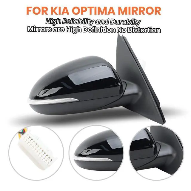 Alt view image 6 of 7 - Right Passenger Side Mirror Compatible with Kia Optima 2016-2020 Mirrors with Blind Spot Monitor Heated Signal Light Manual Folding Replace KI1321221 Black 8 Pins