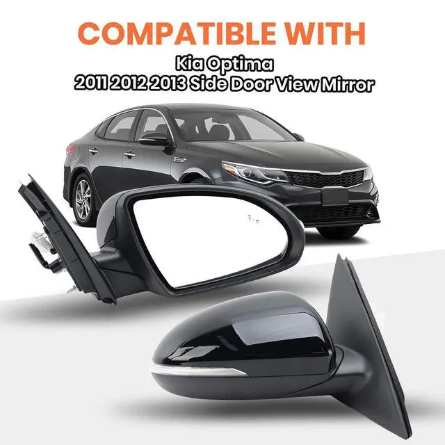 Alt view image 7 of 7 - Right Passenger Side Mirror Compatible with Kia Optima 2016-2020 Mirrors with Blind Spot Monitor Heated Signal Light Manual Folding Replace KI1321221 Black 8 Pins