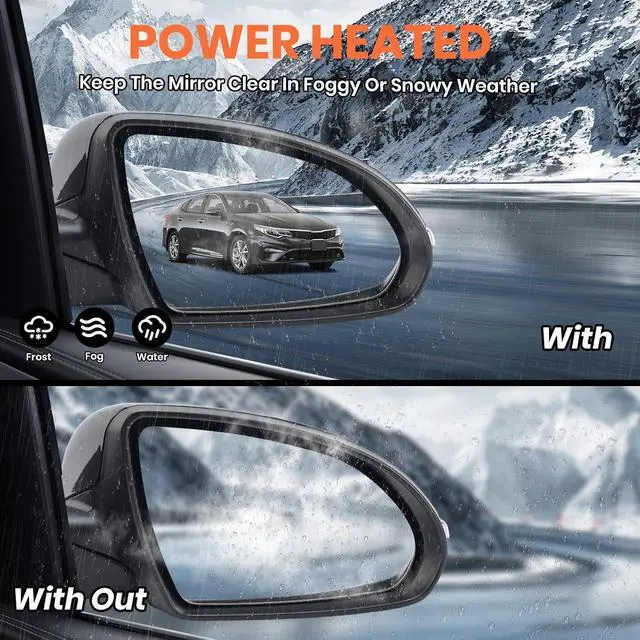Alt view image 5 of 7 - Right Passenger Side Mirror Compatible with Kia Optima 2016-2020 Mirrors with Blind Spot Monitor Heated Signal Light Manual Folding Replace KI1321221 Black 8 Pins