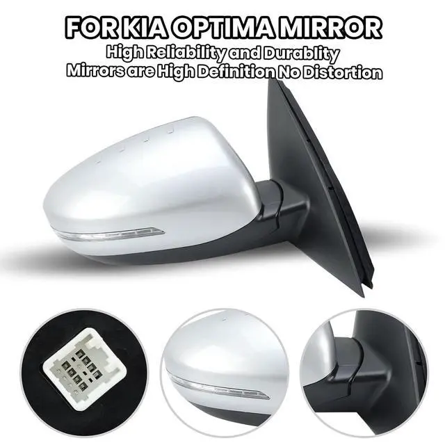 Alt view image 6 of 7 - Passenger Side Mirror Compatible with 2011 2012 2013 Kia Optima Mirrors with Turn Signal Light,Power Glass,Manual Folding,Silvery (5 Pins)