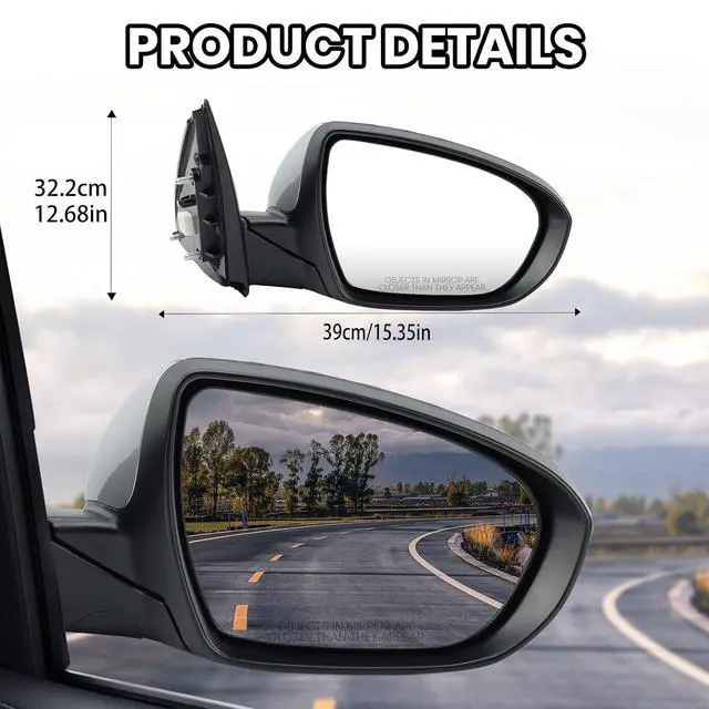 Alt view image 7 of 7 - Passenger Side Mirror Compatible with 2011 2012 2013 Kia Optima Mirrors with Turn Signal Light,Power Glass,Manual Folding,Silvery (5 Pins)