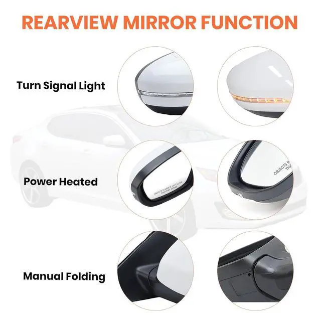 Alt view image 3 of 7 - Passenger Side Mirror Compatible with 2014 2015 Kia Optima Mirrors with Heated,Turn Signal Light,Power Glass,Manual Folding White (6 Pins)