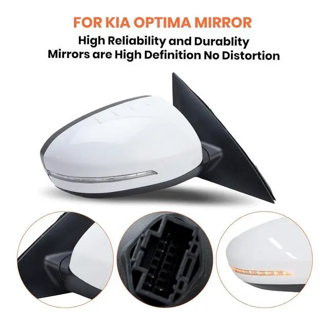 Alt view image 6 of 7 - Passenger Side Mirror Compatible with 2014 2015 Kia Optima Mirrors with Heated,Turn Signal Light,Power Glass,Manual Folding White (6 Pins)