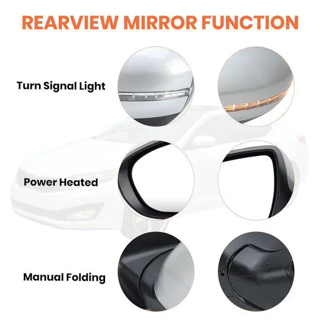 Alt view image 4 of 7 - Driver Mirror Compatible with 2014 2015 Kia Optima Mirrors with Heated,Turn Signal Light,Power Glass,Manual Folding,Silvery (6 Pins)