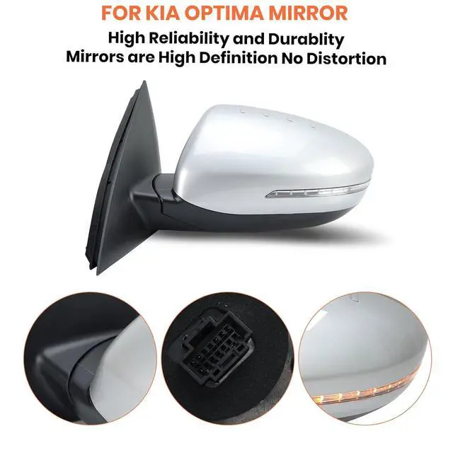 Alt view image 5 of 7 - Driver Mirror Compatible with 2014 2015 Kia Optima Mirrors with Heated,Turn Signal Light,Power Glass,Manual Folding,Silvery (6 Pins)