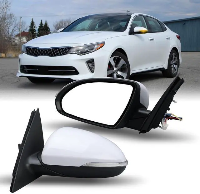 Main image of Left Driver Side Mirror Compatible with 2016 2017 2018 Kia Optima Mirrors with Signal Light Power Glass Manual Folding Rearview Mirror Primer White Replace# KI1320200,87610-D5000 (5pins)