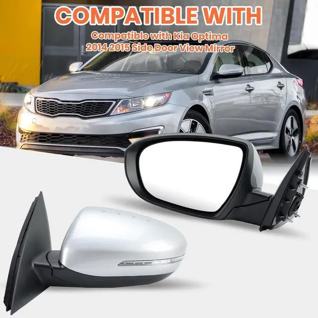 Alt view image 7 of 7 - Driver Mirror Compatible with 2014 2015 Kia Optima Mirrors with Heated,Turn Signal Light,Power Glass,Manual Folding,Silvery (6 Pins)