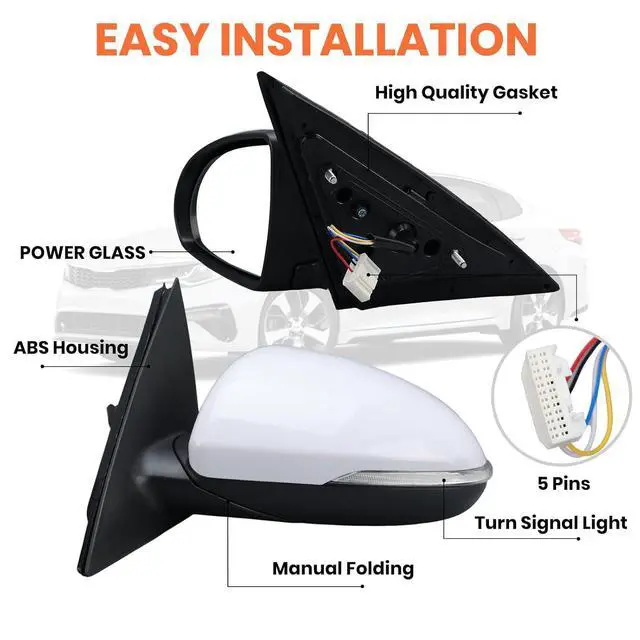 Alt view image 3 of 7 - Left Driver Side Mirror Compatible with 2016 2017 2018 Kia Optima Mirrors with Signal Light Power Glass Manual Folding Rearview Mirror Primer White Replace# KI1320200,87610-D5000 (5pins)