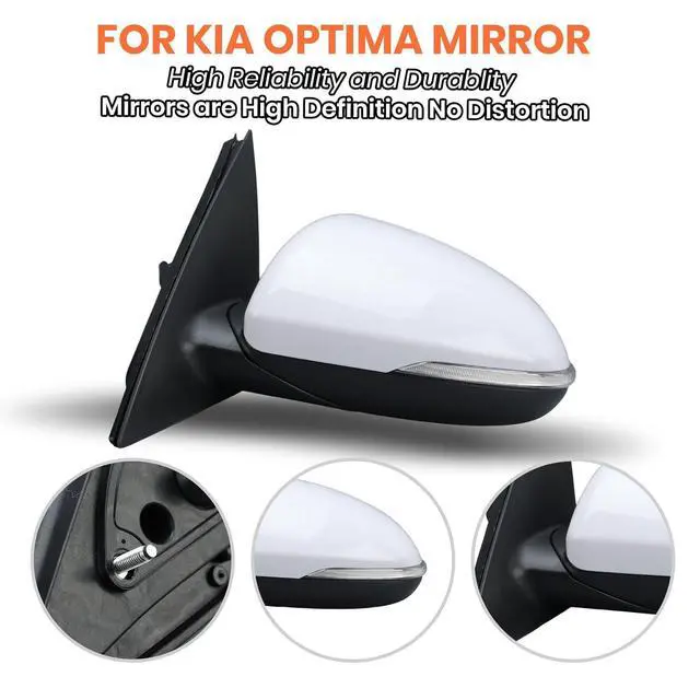 Alt view image 6 of 7 - Left Driver Side Mirror Compatible with 2016 2017 2018 Kia Optima Mirrors with Signal Light Power Glass Manual Folding Rearview Mirror Primer White Replace# KI1320200,87610-D5000 (5pins)