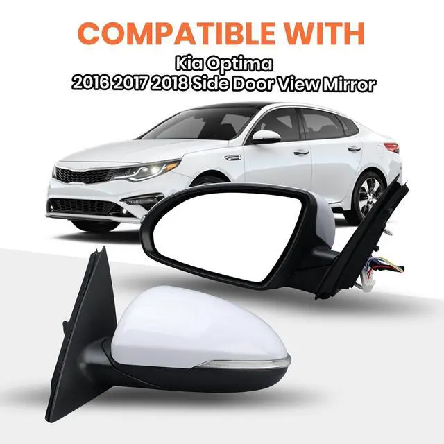 Alt view image 7 of 7 - Left Driver Side Mirror Compatible with 2016 2017 2018 Kia Optima Mirrors with Signal Light Power Glass Manual Folding Rearview Mirror Primer White Replace# KI1320200,87610-D5000 (5pins)