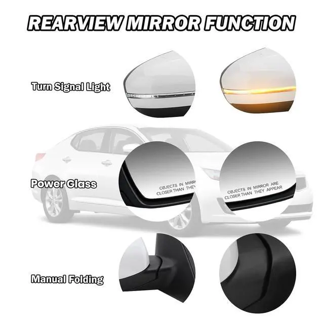 Alt view image 2 of 7 - Passenger Side Mirror Compatible with 2011 2012 2013 Kia Optima Mirrors with Turn Signal Light,Power Glass,Manual Folding,Replace KI1321152 White (5 Pins)