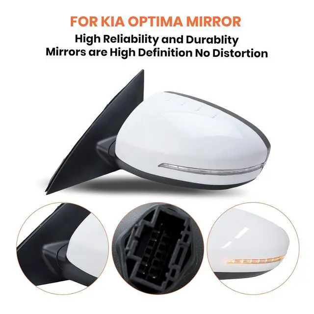 Alt view image 6 of 7 - Left Driver Mirror Compatible with 2014 2015 Kia Optima Mirrors with Heated,Turn Signal Light,Power Glass,Manual Folding White (6 Pins)