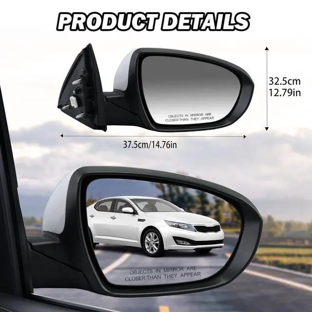 Alt view image 7 of 7 - Passenger Side Mirror Compatible with 2011 2012 2013 Kia Optima Mirrors with Turn Signal Light,Power Glass,Manual Folding,Replace KI1321152 White (5 Pins)