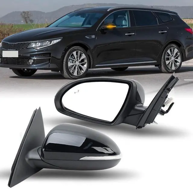 Main image of Left Driver Side Mirror Compatible with Kia Optima 2016-2020 Mirrors with Blind Spot Monitor Heated Signal Light Manual Folding Replace KI1320221 Black 8 Pins